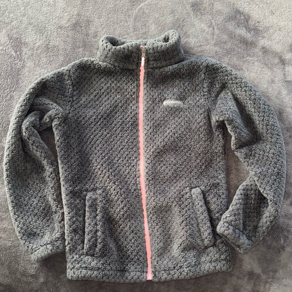 Columbia Gray Fleece Jacket with Full-Zip and Stand-Up Collar